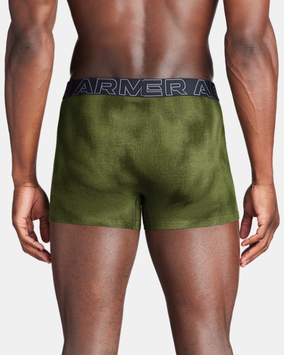 男士UA Performance Cotton Printed 3英寸Boxerjock®內褲3條裝 in Green image number 1